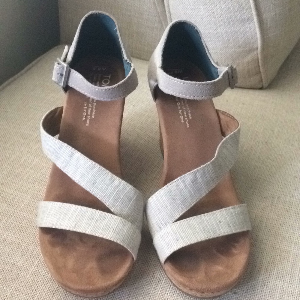 Gray TOMS Open Toe Wedges